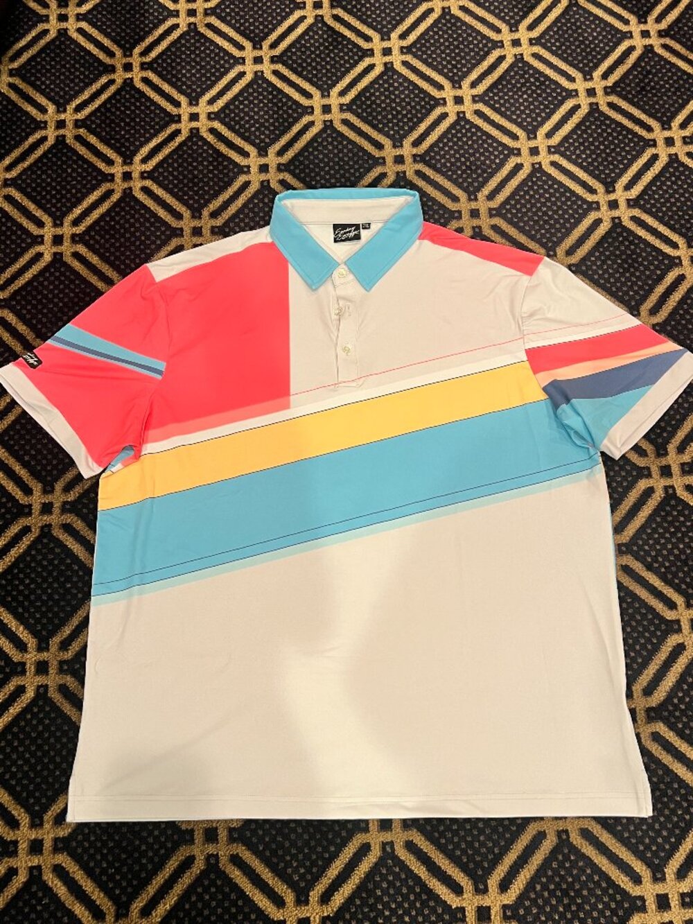 Sunday Swagger Men’s 2XL Color Block Golf Polo Aqua Coral Yellow XXL